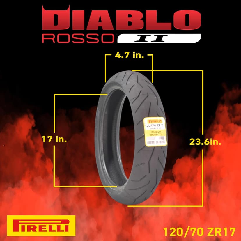 Pirelli Diablo Rosso II 120/70 ZR 17 M/C (58W) TL (K) Front & 160/60 ZR 17 M/C (69W) TL Rear Motorcycle Tires- Sport Performance for Road Use Tire Set with Keychain
