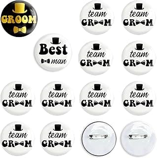 12 Pcs Bachelor Party Buttons Pins Set - Black Gold Groom Button, White Black Best Man Button and Team Groom Button Pins for Bachelor Party Supplies, Decorations, Ideas, Gifts, Jokes and Favors