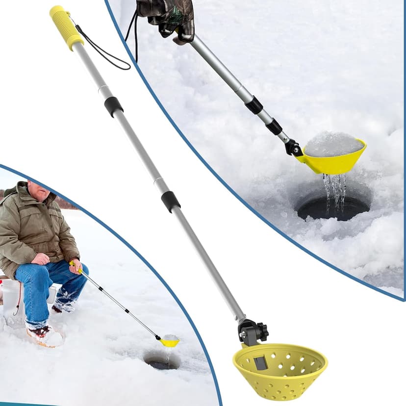 Huntury Retractable Ice Fishing Scoop Skimmer, Ice Scooper, Long Length, and Larger Spoon, No More Bending Over to Scoop Out Ice While Ice Fishing