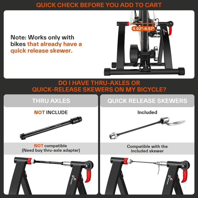 Sportneer Bike Trainer - Magnetic Stationary Bike Stand for 26-28" & 700C Wheels - Adjustable 6 Level Resistance Bike Trainer Stand for Indoor Riding with Quick Release Lever & Front Wheel Riser Block