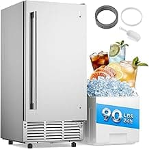 Mojgar Under Counter Ice Maker Machine - 90Lbs/24H, 35Lbs Storage Bin, Freestanding & Bulit-in Commercial Ice Maker | Self-Cleaning | Reversible Door | Commercial Ice Machine | Full Stainless Steel