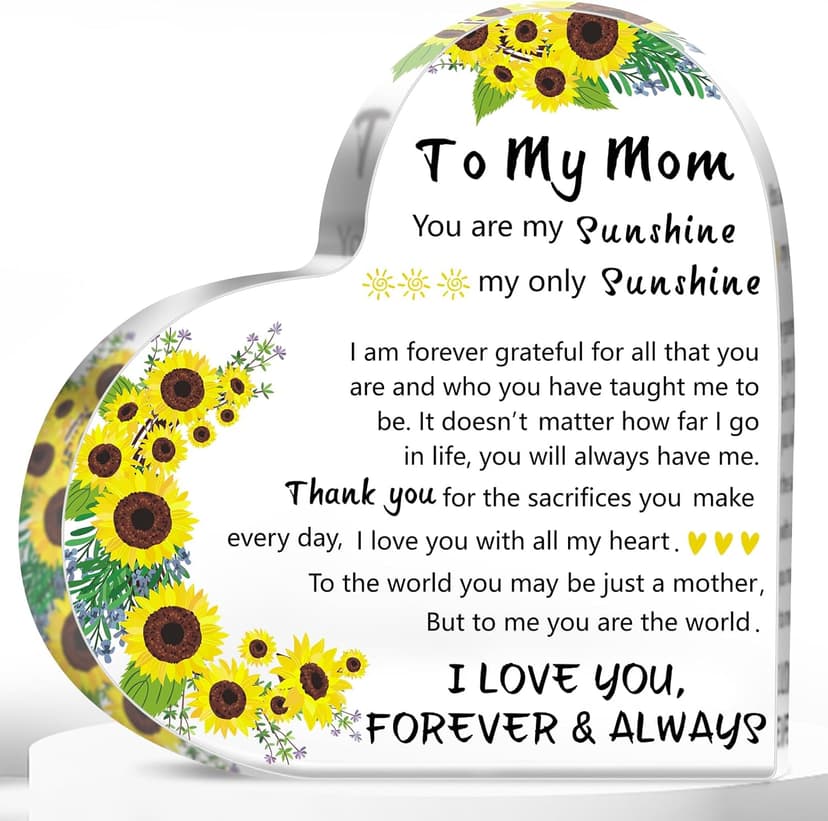 Gifts for Mom, 5.9×5.9 inch Delicate Heart Plaque, Mom Birthday Sign Present Idea, First Mothers Day Christmas Stocking Stuffers Birthday Acrylic Gifts for Mama Stepmom, Christmas Gifts for Mom