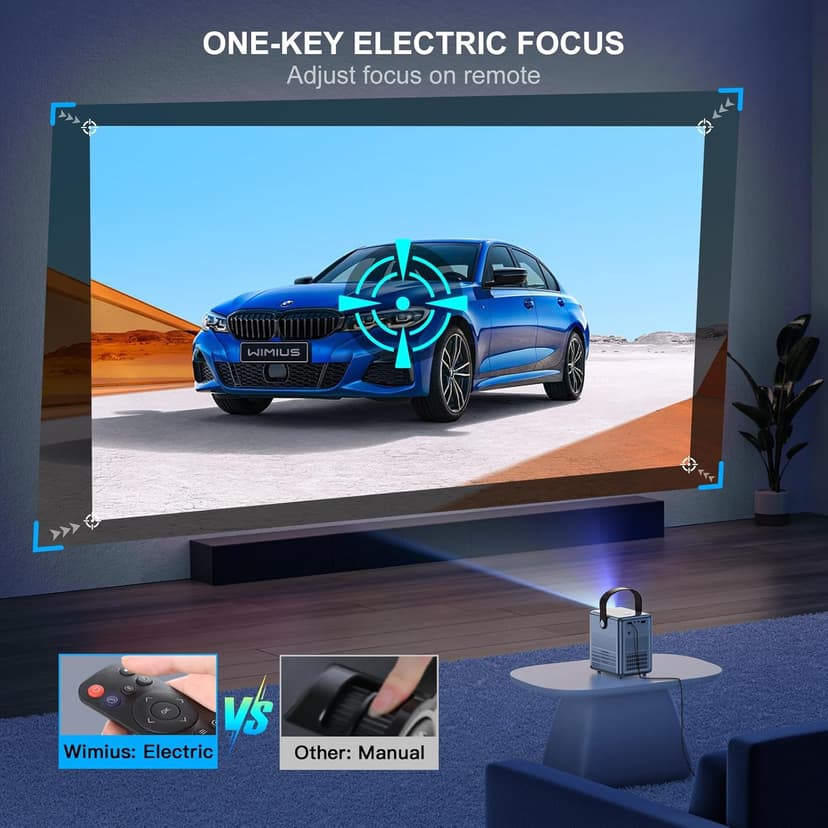 [Electric Focus] Mini Projector with 5GWiFi and Bluetooth, WIMIUS 1080P Outdoor Projector, Portable Movie Projector, 300" Screen, Compatible with iOS/Android/TV Stick/HDMI/PS5 M
