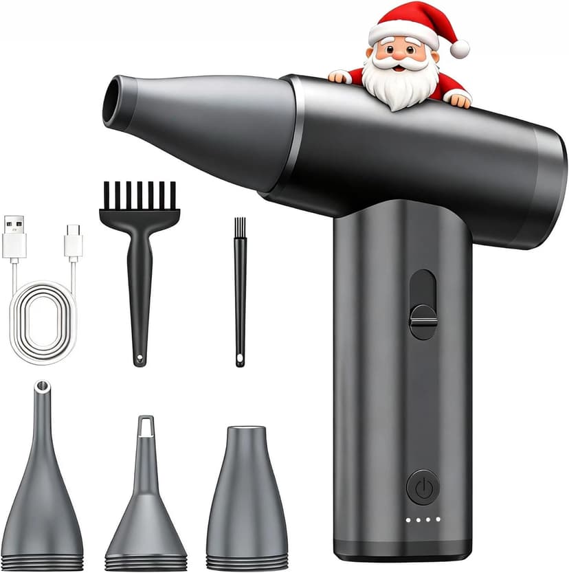 Metal Electric Compressed Air Duster, 300000RPM Brushless Motor with Stepless Speed, Rechargeable Cordless Mini Blower for Computer Keyboard Cleaning, Car Detailing, House and Outdoor Use(Black)