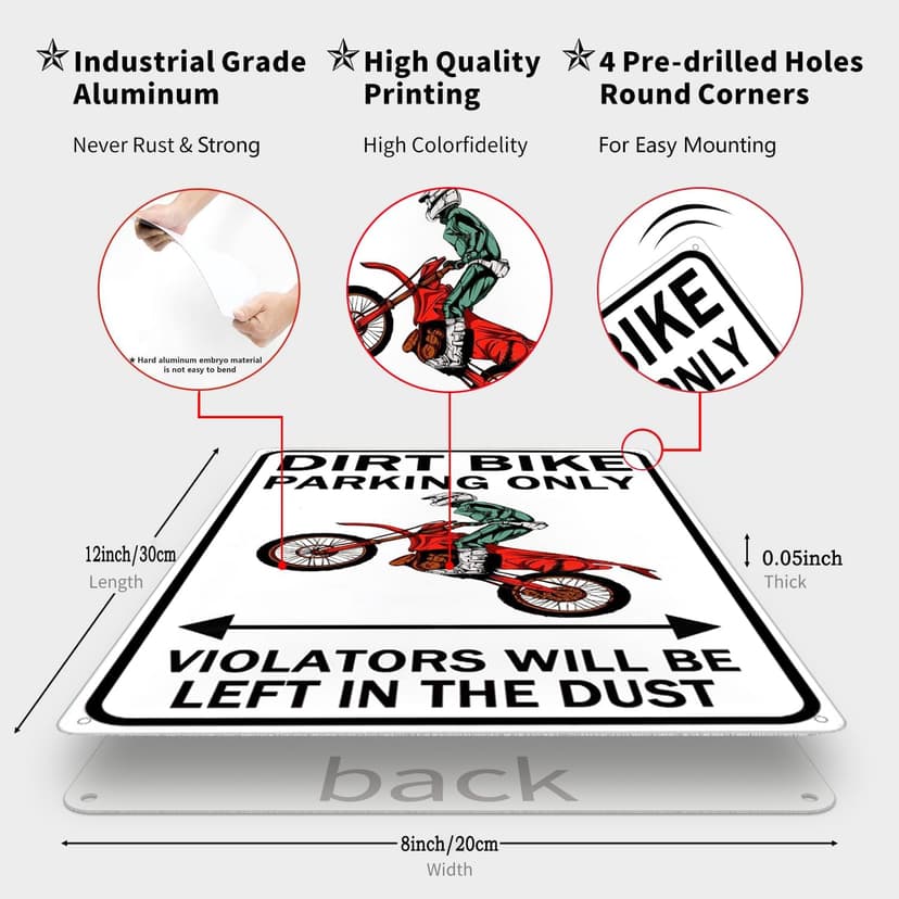 Dirt Bike Accessories Boys Motorcross Gifts Funny Dirty Bike Parking Only Vintage Tin Sign for Man Cave Boy's Room Garage Wall Decor 8x12 Inch (3064)