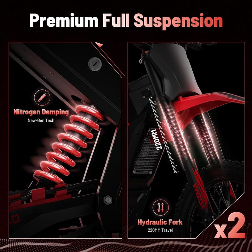 Yozma IN10 Electric Mini Dirt Bike for Teens & Adults, 14"/12" Fat Tire 2600W Electric-Motorcycle with 48V 23AH Battery Ebike 40MPH Hydraulic Brakes Mountain Off-Road EBike, Fit Age 13+