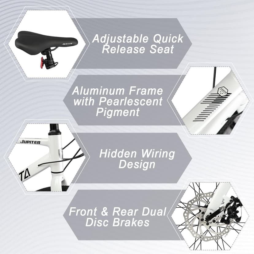 AVASTA Jupiter 700C Road Adult Step-Over Hybrid Cycling Bike Bicycle, Aluminum Frame, 21-Speed, Dual Disc Brakes, Multpile Colors for Men Woman Male Female