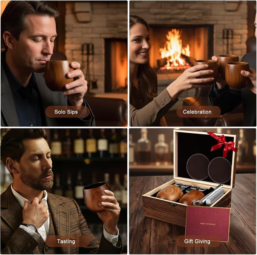 Premium Whiskey Glass Set, Unique Whiskey Gifts for Men, Perfect Gifts for Whiskey Lovers, Dad, Husband and Brother Charred Wooden Bourbon Drinking Glass, Bourbon Gifts for Men, 2 Pack, 10 oz B0GF1MXF75