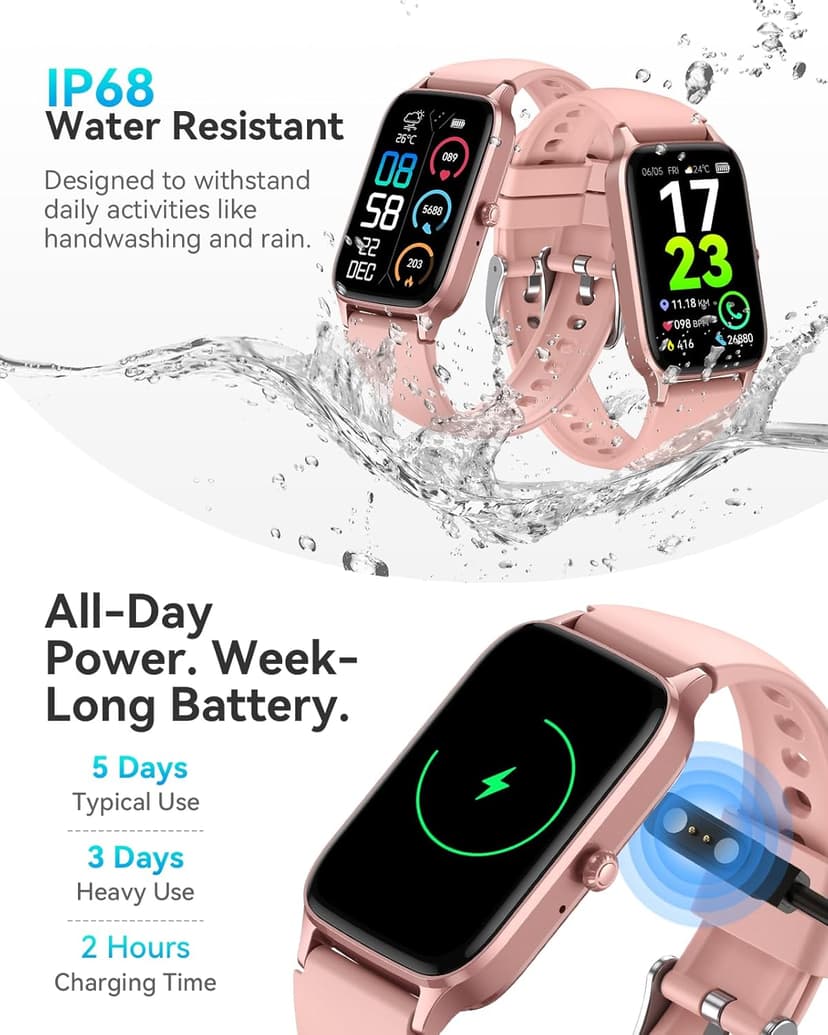 ChronArk Fitness Tracker for Women Men, Activity Smart Watch Compatible with Android iPhone, Step Counter with 110+ Sports, Sleep Monitor, Calorie Counter, IP68 Waterproof (Pink, 1.57)