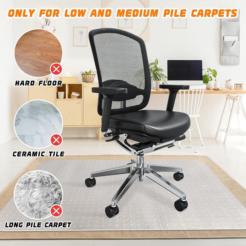 Office Chair Mat for Carpeted Floors, Desk Mats 48"X30" for Rolling Desk on Low Pile Carpets, Small Computer Gaming Plastic Floor Mats for Office Chair on Carpet, Easy Glide Without Curling