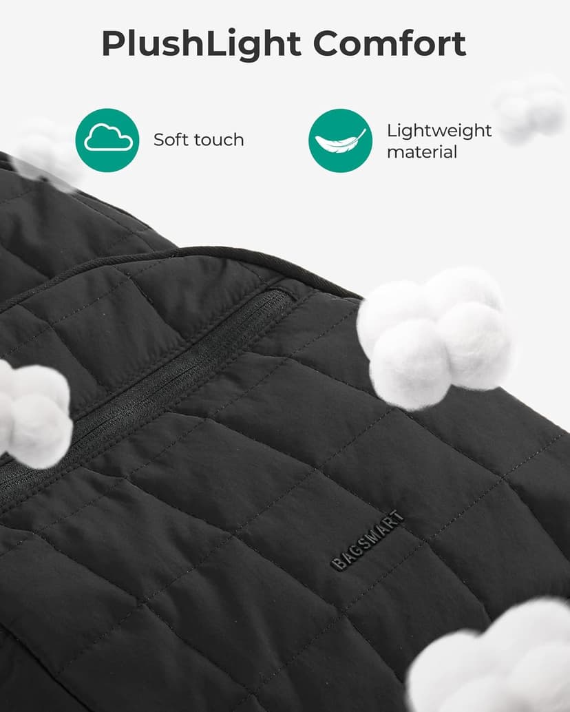 BAGSMART College Laptop Backpack, Travel Backpack for Women, Quilted Casual Daypack, Water-Resistant Bookbag for 15.6 Inch Laptop, Black