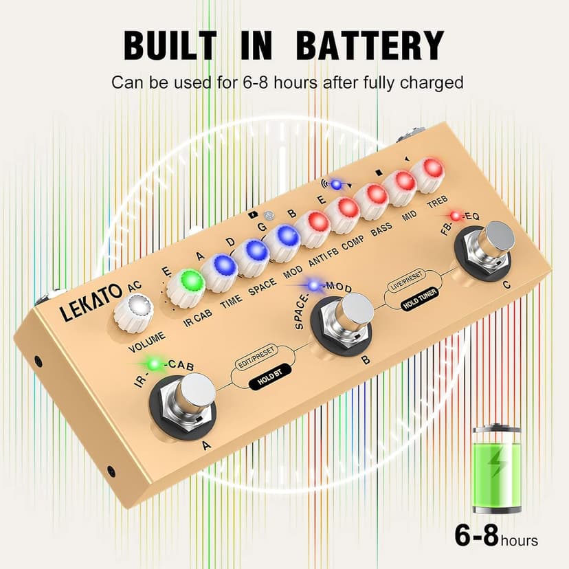 LEKATO Multi Effects Pedal for Acoustic Guitar, with IR Loading 9 AMP Models, Acoustic Multi Effects Processor, Bluetooth 5.0,Recording, Built-in Battery