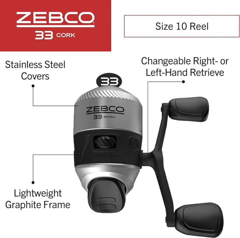 Zebco 33 Cork Reel and Fishing Rod Combo, Graphite Rod with Cork Handle, QuickSet Anti-Reverse Fishing Reel with Bite Alert, Black
