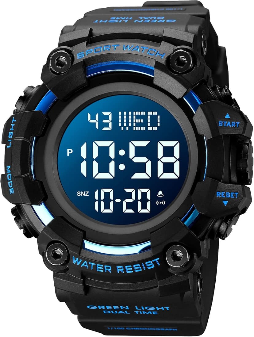FANMIS Men's Digital 50M Waterproof Electronic Sport Watch Rubber Band Army Military 24H Time LED Light 164FT Water Resistant Calendar Date Day Watches