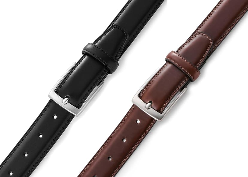 MILORDE Men's Leather Dress Belt 2Pack, Handmade, Genuine Leather, Fashion & Classic Designs for Work Business and Casual