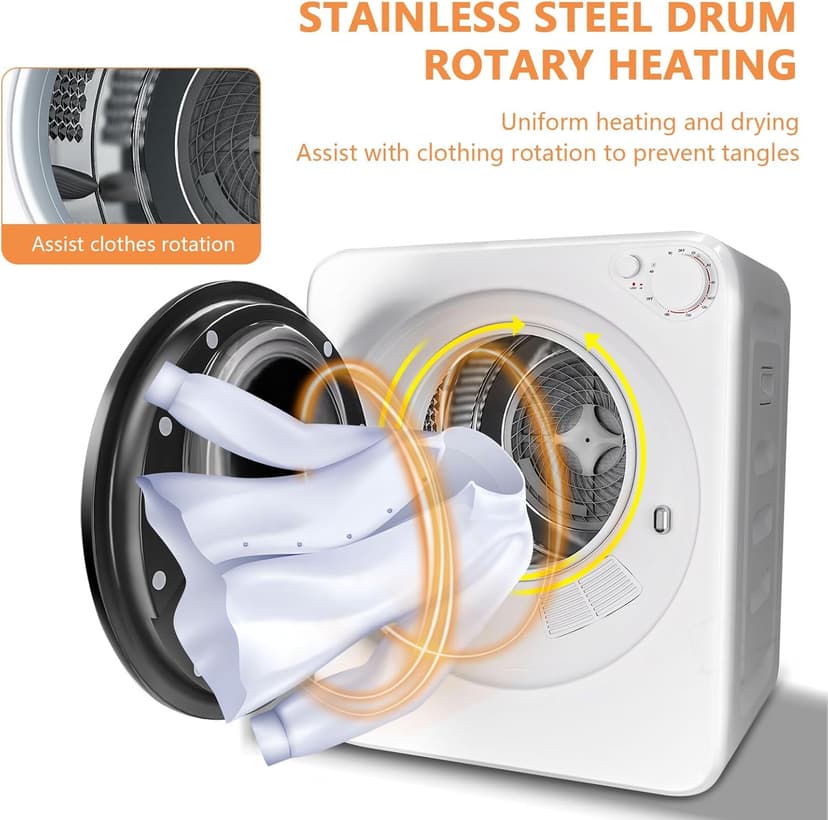 DOGHLY 120V Portable Electric Clothes Dryer, 800W Compact Laundry Dryer, Easy Control, 1.6 Cu.Ft Front Load Stainless Steel Electric Dryers Machine with Simple Control Knob for Apartment, RV, Dorm