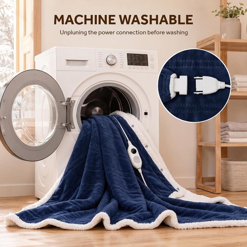 Electric Shawl Wrap with Pockets, Wearable Heated Poncho Hoodie with 6 Heating Levels & 2-10 Hours Auto Shut Off, Home Office Westinghouse Wearable Heated Throw Blanket Flannel Sherpa 50x60 Inch Navy B0CSS5PQ42