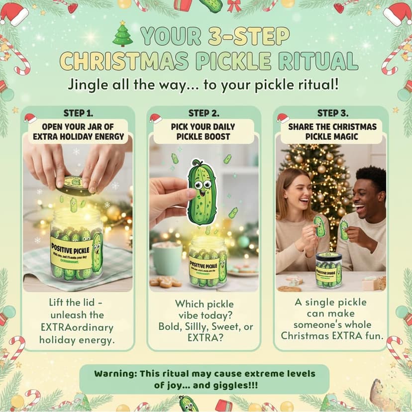 60 Positive Pickle Cards Jar, Stocking Stuffers, Xmas Christmas White Elephant Gifts for Teenage, Women, Adults, Mom, Teachers, Sisters, Friends, Teen Girl Gifts Trendy Stuff