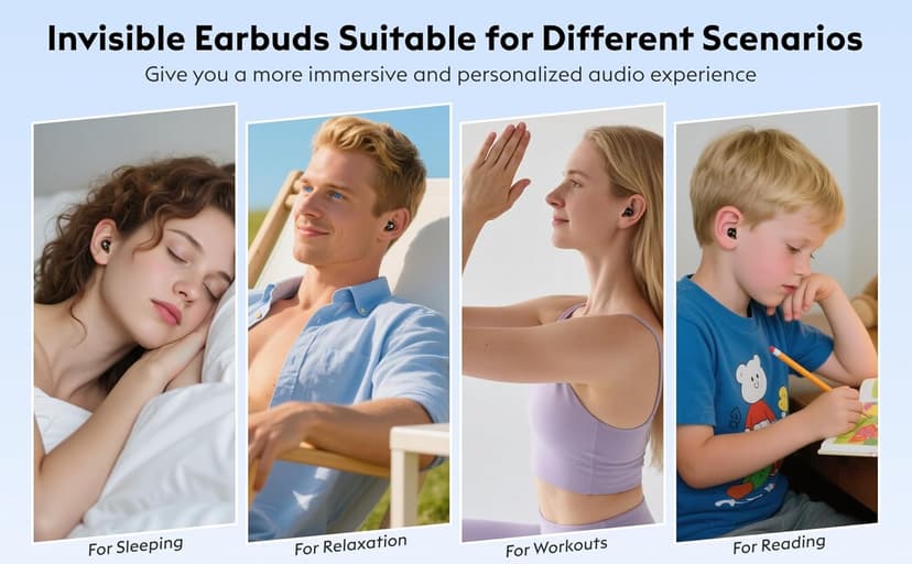 Invisible Mini Sleep Earbuds Wireless Bluetooth, Ultra-Light Comfort Fit Sleep Headphones for Side Sleepers, Unique Tumbler Portable Charging Case, Soft In-Ear Ear Plugs for Sleeping Small Ears Gym