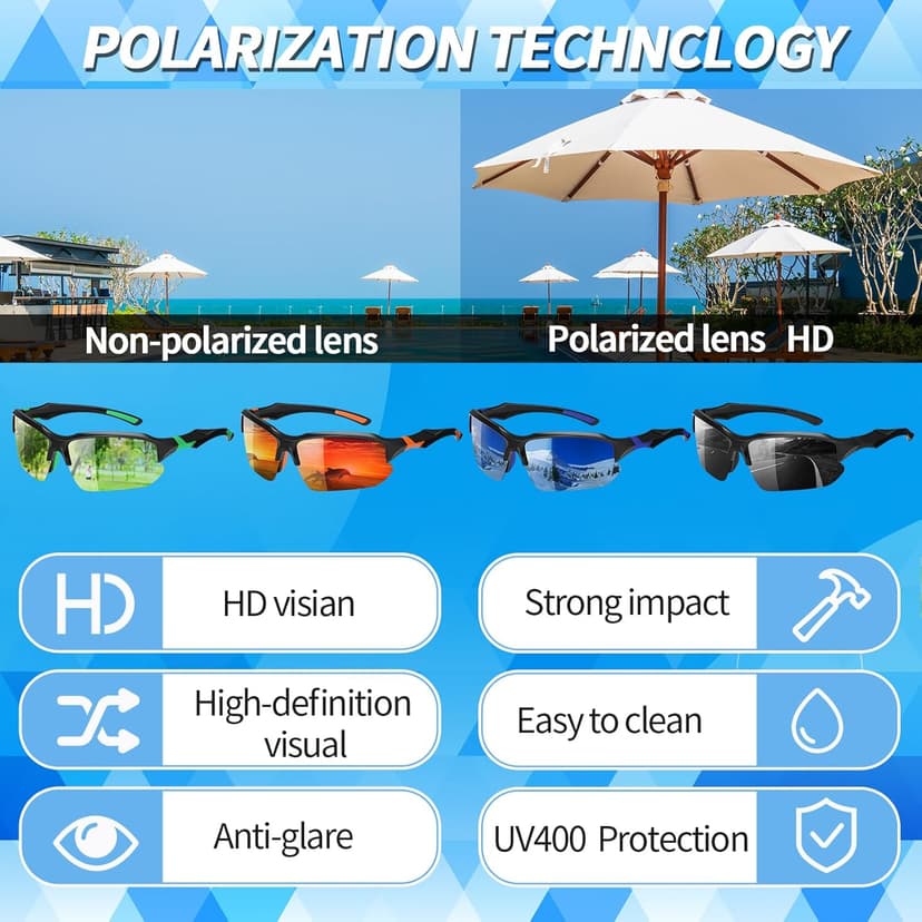 GGSTDDUP 4 Pack Polarized Sports Sunglasses for Men & Women | UV Protection Lightweight Wraparound Sunglasses for Outdoor