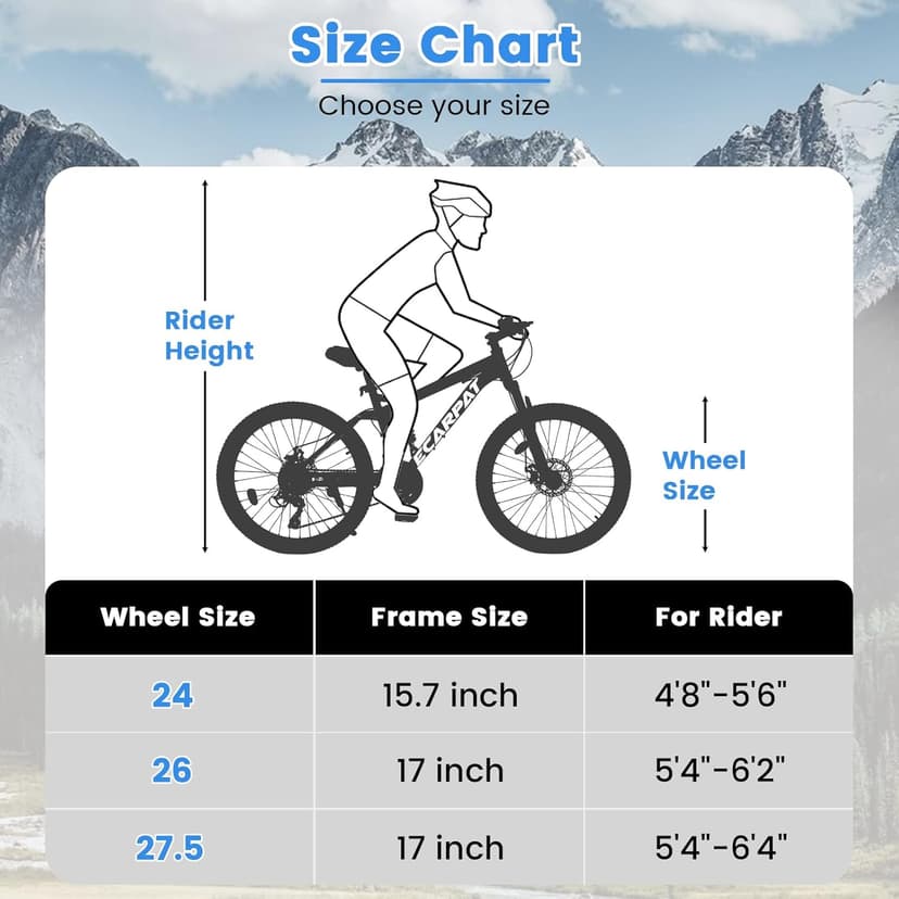 Mountain Bike 24 26 27.5 Inch, Dual Full Suspension Mens Womens Bike, 21 Speeds Dual Disc Brake Carbon Steel Bike, Boys Mens Mountain Bike for School Work Summer Camping, Birthday Gift Choice