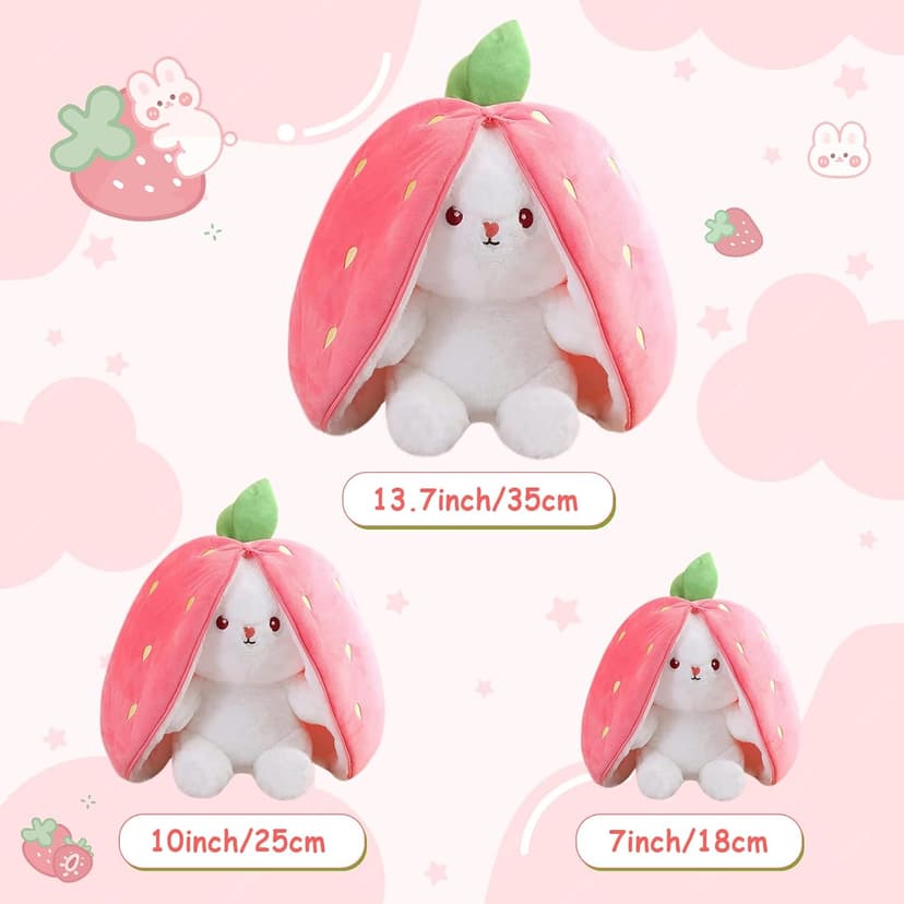 MIAODAM Bunny Stuffed Animal Reversible Cuddle Bunny Stuffed,Strawberry Bunny Transformed Rabbit Plush Zipper,Turns Into Ears Bunnies Plushies Toy Cute Stuffy Doll Easter