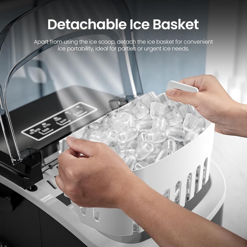 Kismile Ice Maker Countertop with 8 Bullet Ice in 6 Mins, Compact Countertop Design, Portable and Simple One-Touch Operation Efficient for Home/Office Use（Grey）