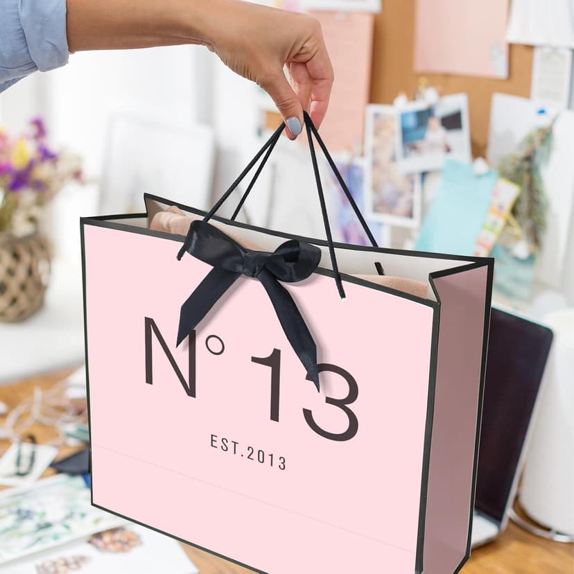 QLSKO 13" Birthday Gift Bag with Card Envelope Sticker Bow Ribbon and Tissue papers for Women Girls Design with Handles,13th-100th (EST.2013 13th, 13" W x 10.5" H x 4.3" D) B0F37Q16Q6