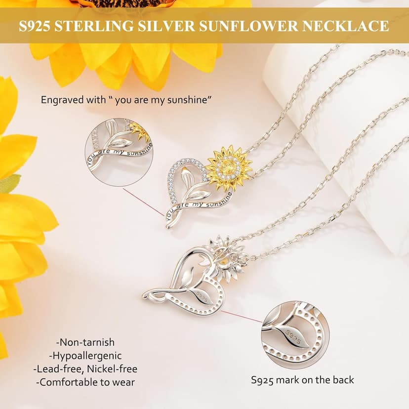 Anniversary for Gifts Women Wife, 18k Gold Plated Sunflower Necklaces for Women, Anniversary Her Gifts Birthday Gift for Wife You Are My Sunshine Woman's Jewelry Girlfriend Grandma Mom Daughter
