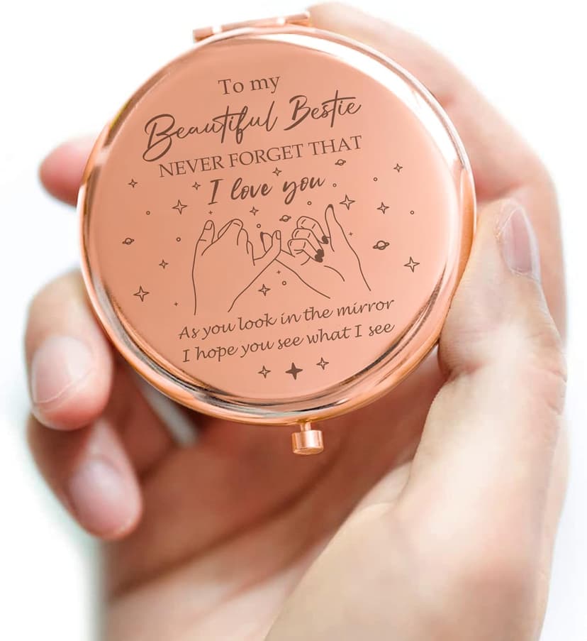Bestie Makeup Mirror - Compact Friendship Gift for Women, Perfect for Sister or Best Friend's Birthday, Graduation or Any Occasion