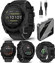 Garmin Tactix 8, 51mm Solar, Elite, Titanium Bezel, Sapphire Lens, Premium Tactical GPS Smartwatch, Includes Applied Ballistics Ultralight Elite Solver, 40M Dive Rating w/Wearable4U PowerBank Bundle