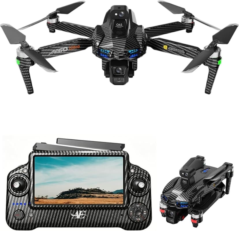 AE60 Ultra Drones with Camera for adults 4K Video Recording and 8K Photo Resolution, 3-Axis Gimbal,7.5 Miles Long Range, 7.2" Touch Screen Remote, 360 Laser Obstacle Avoidance, GPS Return Home, Airdrop Function Professional Quadcopter (Carbon Fiber, 3 Batteries + 64GB TF Card + Pad)