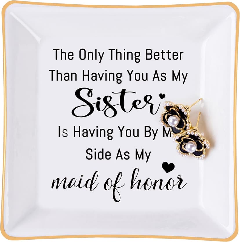 Bridesmaid Gifts Maid of Honor Proposal Gift Jewelry Dish Trinket Ring Tray - The Only Thing Better ... As My Maid of Honor, Wedding Day Party Gifts for Matron of Honor from Bride