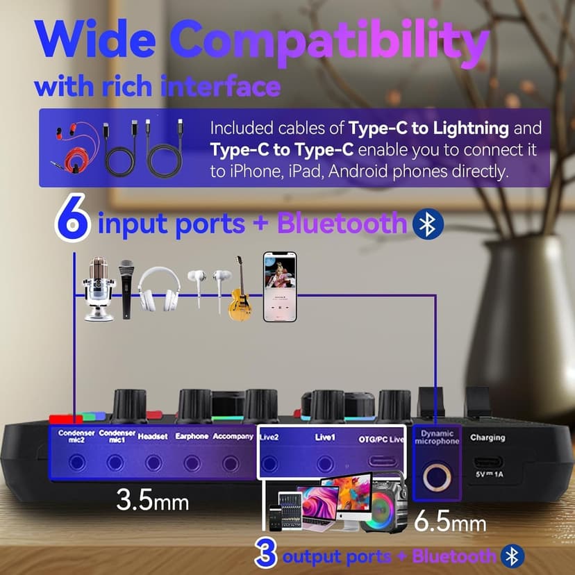 HALCONTORNO Podcast Sound Board F999 Plus - Music Mixer Board, Audio Mixer for YouTuber Streamer Music Gamer, Audio Interface, DJ Equipment Sound Card for Beginners (F999 Plus)