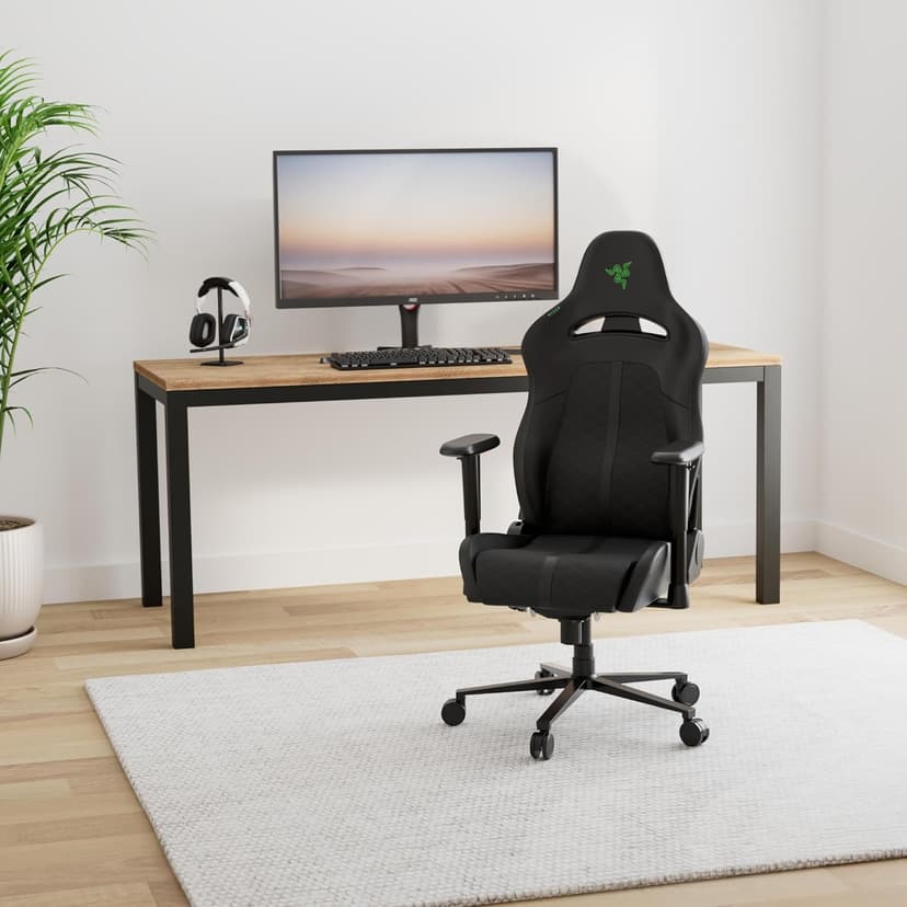 Razer Enki X Essential Gaming Chair: All-Day Comfort - Built-in Lumbar Arch - Optimized Cushion Density - Dual-Textured, Eco-Friendly Synthetic Leather - Adjustable 152-degree Recline - Black