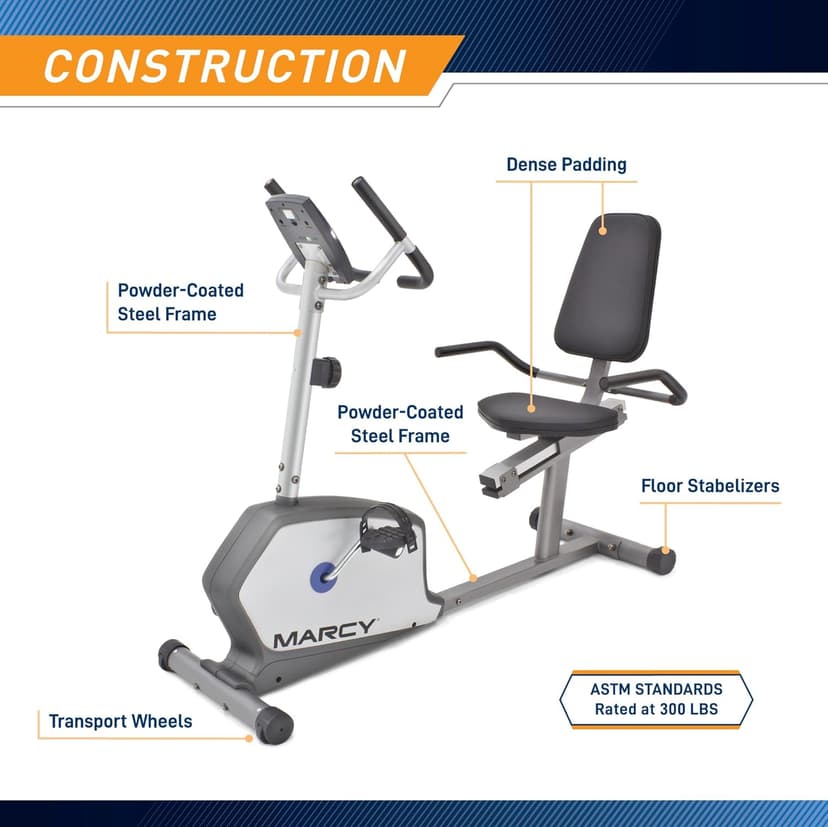 Marcy Recumbent Exercise Bike with Adjustable Seat and 8 Resistance Levels, 300 Pound Capacity NS-1201R