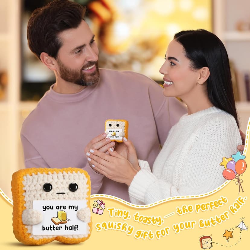 Gifts for Him Her Boyfriend Girlfriend Partner Loved One “You Are My Butter Half!” Crochet Toast – Cute Romantic Valentine’s Day, Anniversary, Birthday Gift for Couples Desk Decor & Christmas Gifts