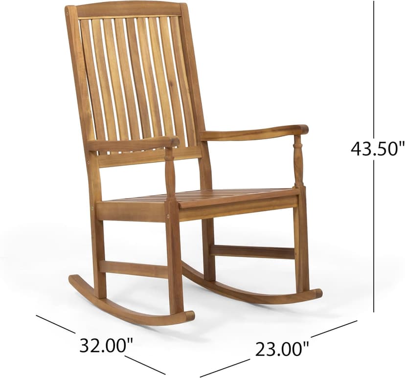 Christopher Knight Home Traditional Patio Garden Furniture Rocking Chair, Outdoor Acacia Wood Club Chair with Rocking Feature, Lounging Armchair, Solid Wood Accent Chair, Brown/Teak