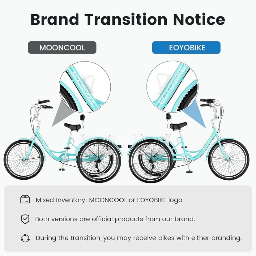 MOONCOOL Adult Tricycles 3 Wheel 7 Speed Trikes, 20/24/26 inch Adult Trikes 3 Wheeled Bike with Basket for Seniors, Women, Men
