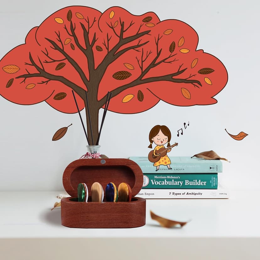 Walnut Guitar Plectrum Holder Set with 2 Color Wood Plectrums and 8 Celluloid Plectrums (4 Thicknesses),Mini Jewelry Box,Brown Wooden Trinkets,Box Size 3.35 * 1.77 * 1.57 inch (Wood color)