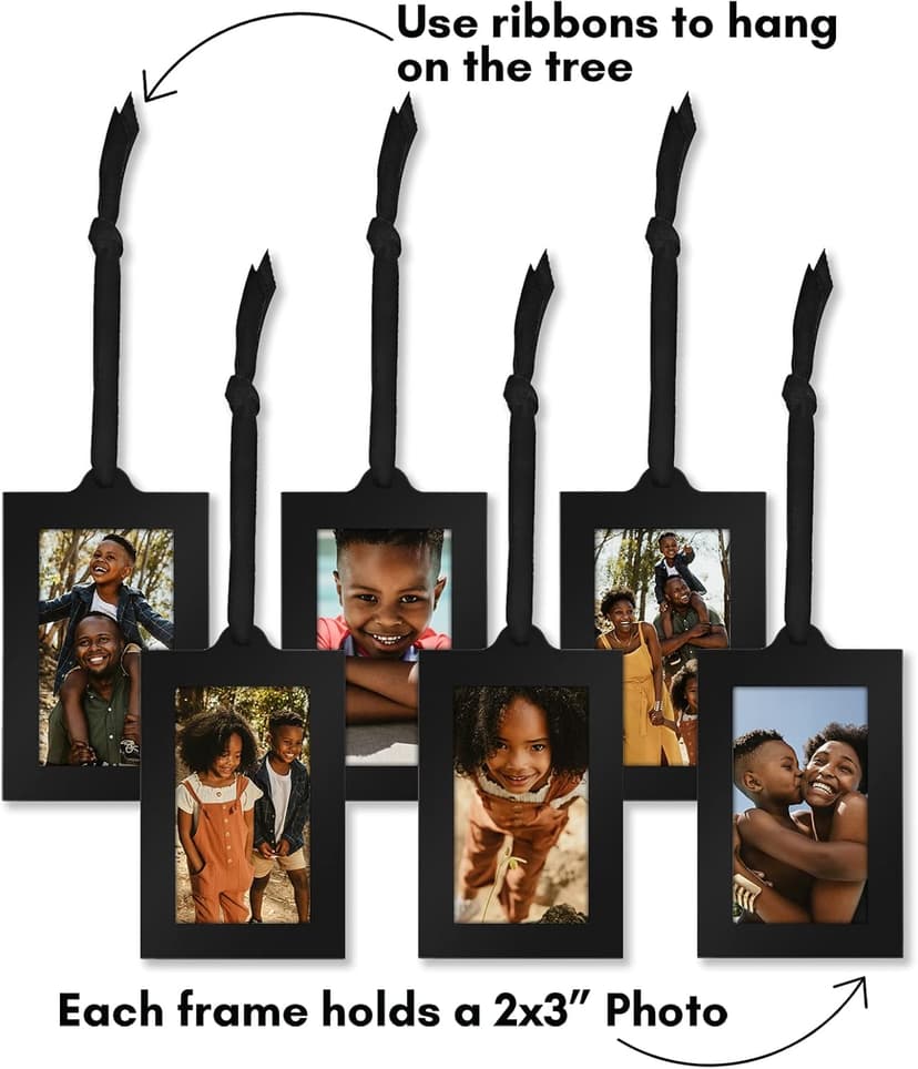 Americanflat Family Tree Picture Frame - Includes 6 Hanging 2x3 Picture Frames - Adjustable Ribbon Tassels - Ideal as Mother’s Day Gifts, Birthday Gifts, or Christmas Decor - Black and Bronze