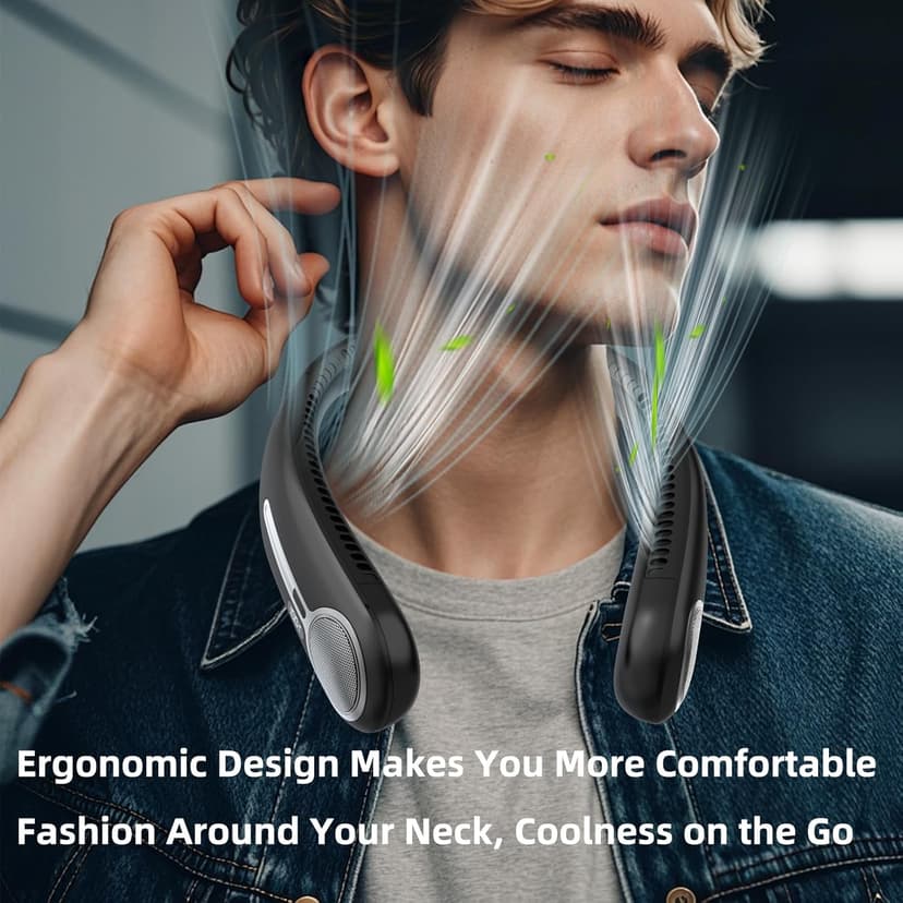 Portable Neck Fan,Gift Ideas,Personal Wearable Bladeless Fan,360° Cooling,LED Display,4-Speeds,6000mAh Rechargeable,Powerful Wind,Outdoor Travel Camping,Birthday Gifts for Men Women Dad Mom (Black)