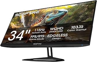New! Sceptre 34-inch Prime Monitor 3440 x 1440 up to 115Hz 103% sRGB DisplayPort HDMI Build-in Speakers, Machine Black 2026 (E345W Series)