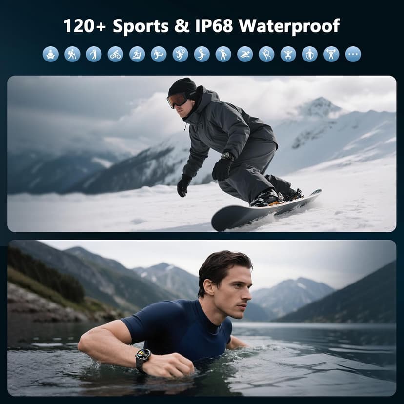 IOWODO Military Smart Watch for Men -100-Day Long Battery Life,Fitness Tracker with LED Flashlight/Compass,Heart Rate Monitor,120+ Sports Modes,IP68 Waterproof,Bluetooth Call Smartwatch for iOSAndroid