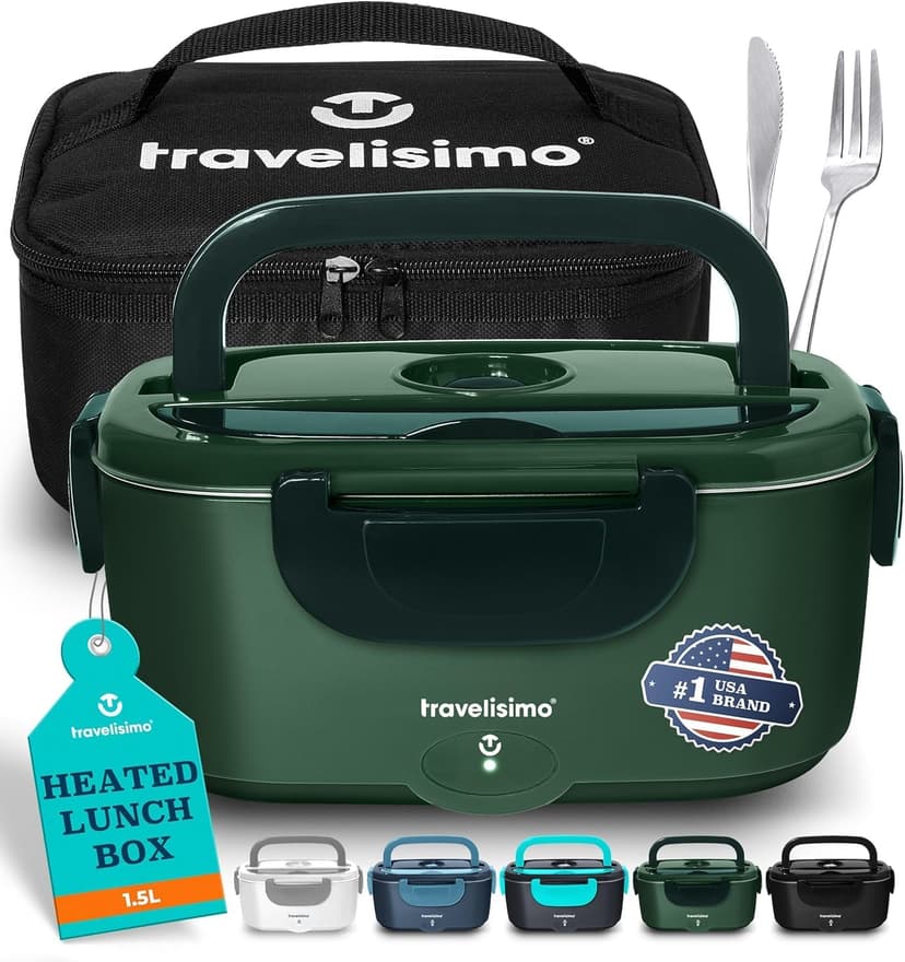 TRAVELISIMO Electric Lunch Box for Adults 100W Heated Lunch Box For Men 1.5L Stainless Steel Portable Food Warmer, 12/24/110V for Travel & Work, Loncheras Electricas Para Calentar almuerzo B0BZ3NCPB7