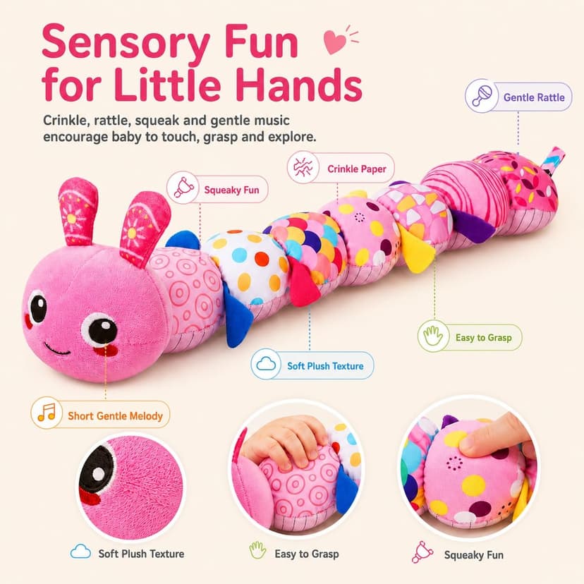 KMUYSL Baby Toys 0-6 6-12 Months, Sensory Music Animal Stuffed Toy for 0 1 2 3 4 5 6+ Months, Plush Toy with Crinkle and Rattles for Infant Newborn, Tummy Time Toys Gifts for 0-3-6-12 Month