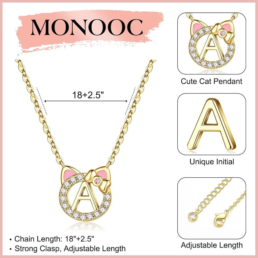 Gift Box Packaging, 14k-Gold-Plated, Cat Themed Gifts for Cat Lovers, Kids Jewelry for Girls, Birthday Gifts for Girl Kids MONOOC Cat Gifts for Girls - Tiny Cat Initial Necklace for Teen Girls Kid B0GCYVBZVP