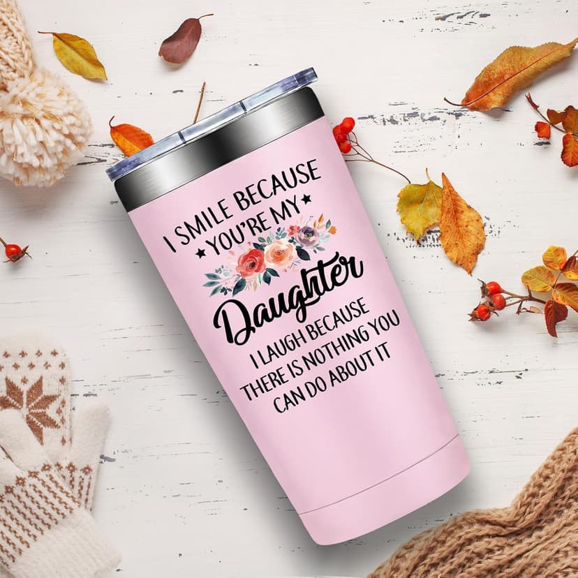 Mothers Day, Christmas, Birthday Valentine's Day Gifts for daughter Adult - I Smile Because You Are My Daughter Grifarny Daughter Gifts from Mom, Dad - to My Daughter Tumbler Cup 20oz