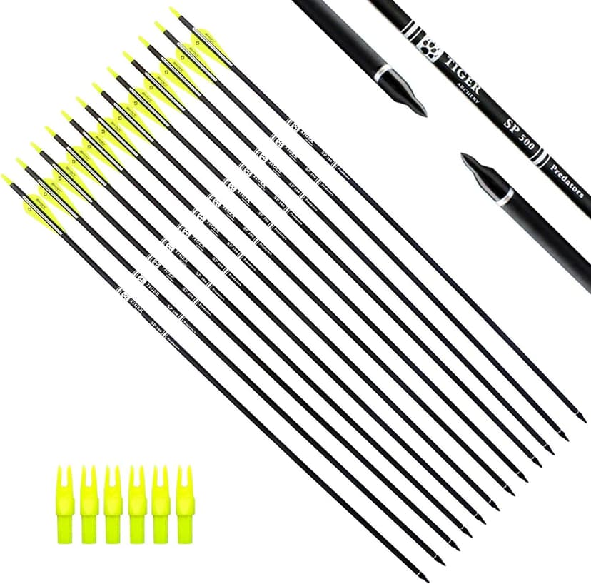 TIGER ARCHERY 30Inch Carbon Arrow Practice Hunting Arrows with Removable Tips for Compound & Recurve Bow(Pack of 12)