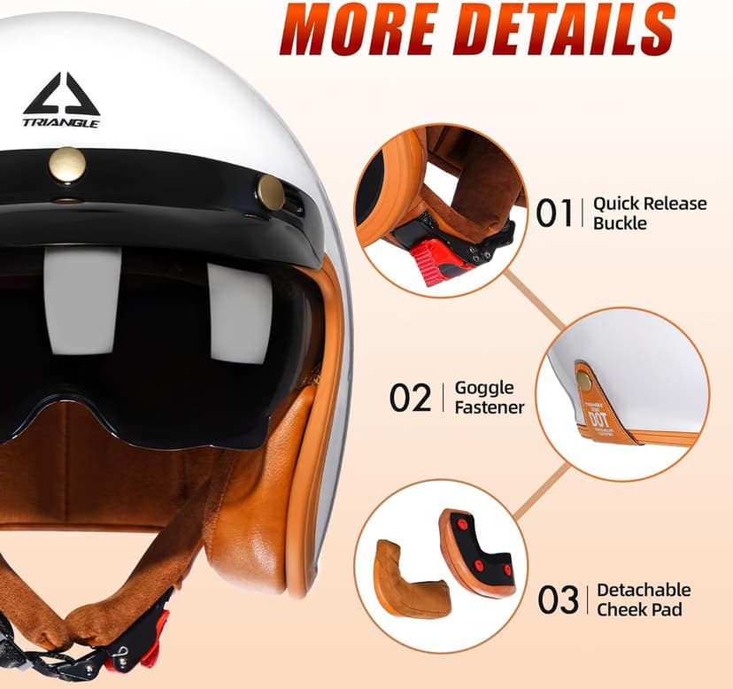 TRIANGLE 3/4 Motorcycle Helmet,Retro Open Face Adults Helmets with Visor,Half Face Moped Helmet for Men & Women,DOT Approved Helmets for Cruiser Scooter(XXL)